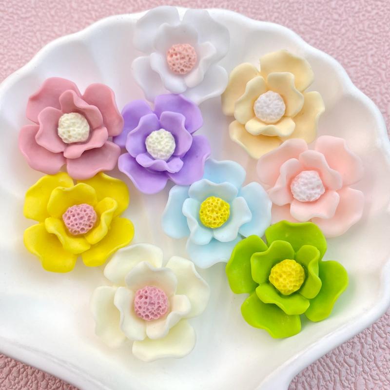 

10Pcs New Cute Cartoon Simulated Camellia Series Flat Back Resin Cabochons Scrapbooking DIY Jewelry Craft Decorat