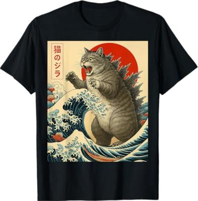 Catzilla Katze Japanische Kunst Lustige Katze T-Shirt