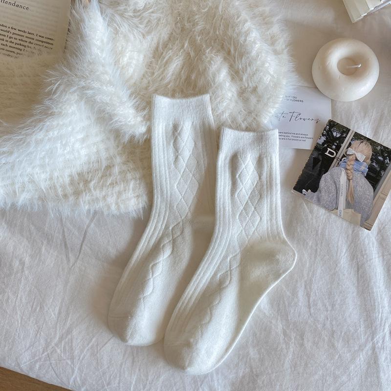 Japanese Autumn And Winter Wool Knee Socks Children'S Cashmere Thickened Medium Tube Stacking Socks Solid Color Stockings Calf Socks
