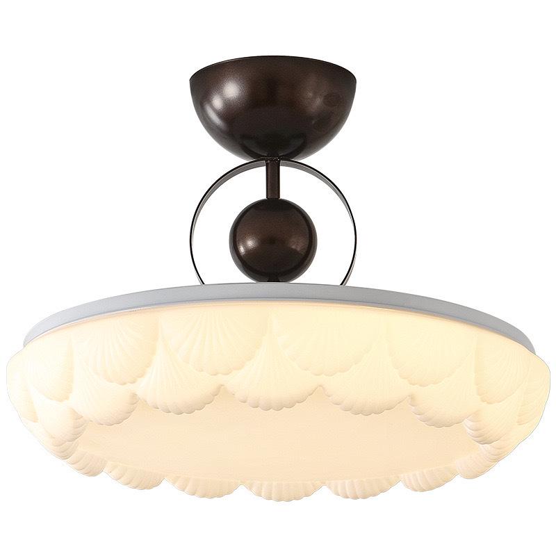 Modern Mid-Century Cream Bedroom Semi-Pendant Ceiling Light with Retro Eye Protection