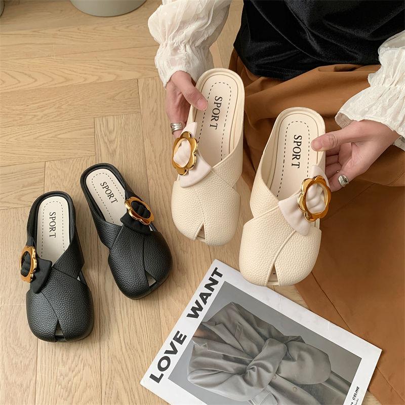 Fashion Slides with Bow Round Toe Hollow Shoes Flat Women's Mules Slippers and Ladies Sandals Summer 2025 on Promotion Slip-resistant 39