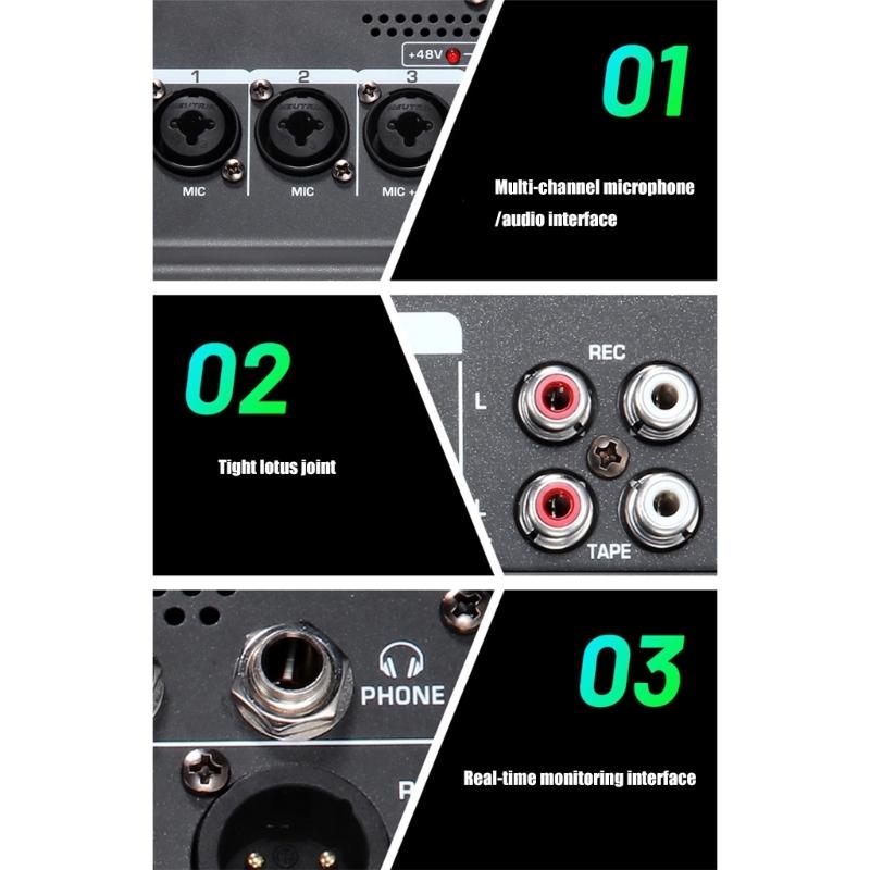 6Channel Bluetooth-compatible Audios Mixer With DSP Reverbs Effects USB Interfaces And 3Band EQ For Home Studio Recording