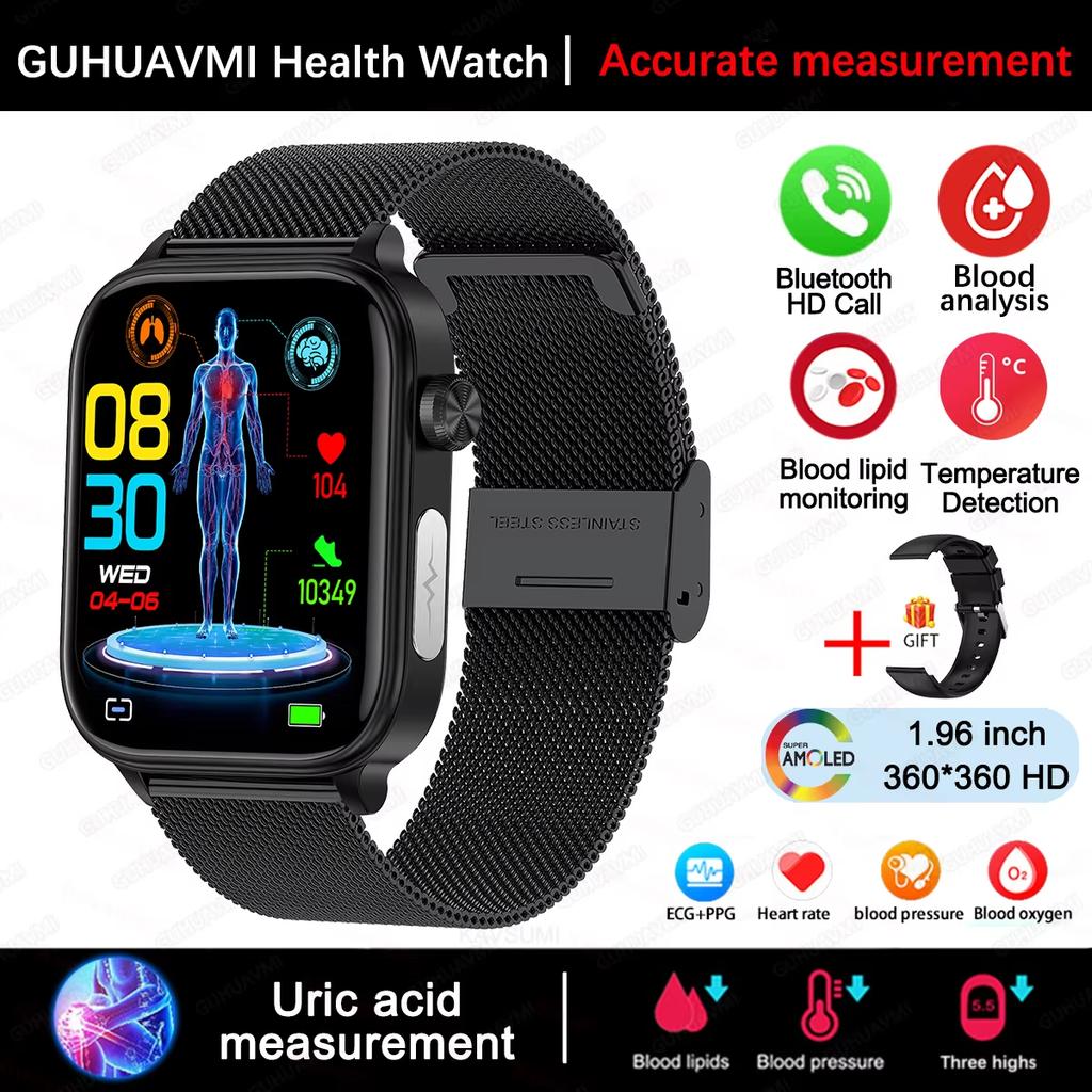 2025 Nowy Smartwatch EKG+PPG Męski Monitor Zdrowia Lipidów Krwi Kwasu Moczowego Połączenia Bluetooth Mikrofizyczne Badanie Zdrowia Smartwatch