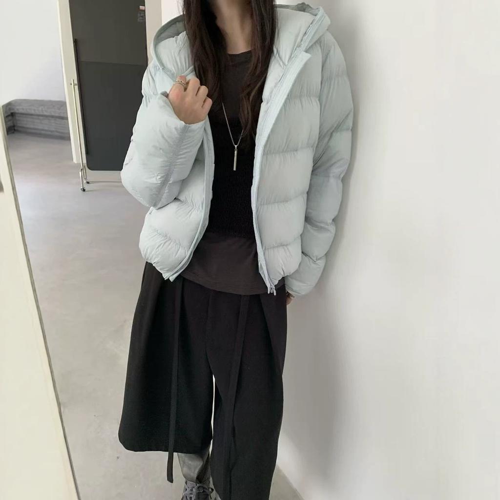 New hooded short down jacket women's simple puff cloud coat small loose winter coat