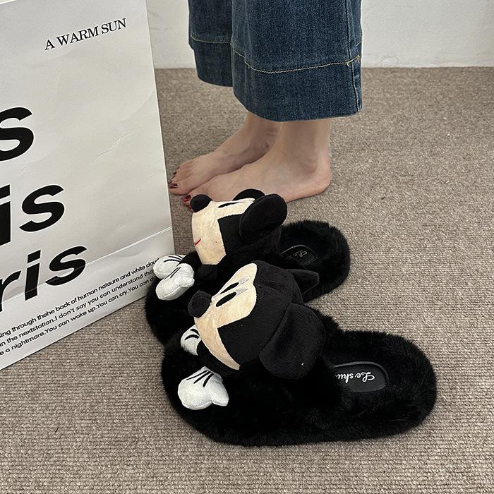 Fashion Cartoon Casual Bag Head Fluffy Slippers 2025 Autumn and Winter Suede Cute Cartoon Outer Wear Home Cotton Slippers