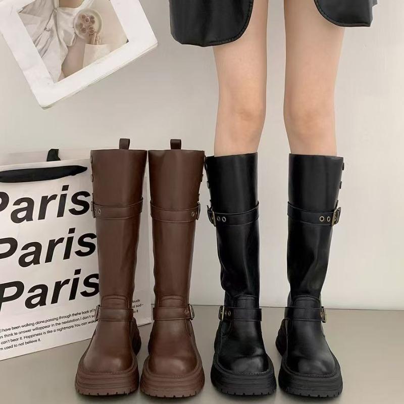 2026 New Retro British Style Thick Heel Long Leg Women's Spring and Autumn Height Increasing Knight Boots