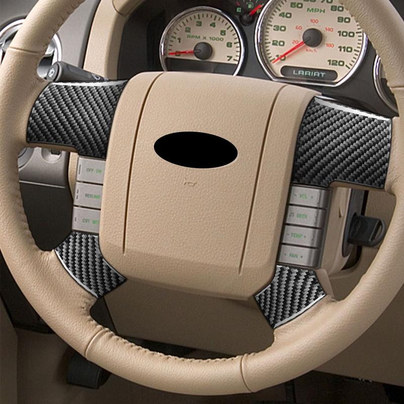 4pcs/Set Black Carbon Fiber Front Interior Steering Wheel Cover Trim Sticker Fit for Ford F-150 2004 2005 2006 2007 2008