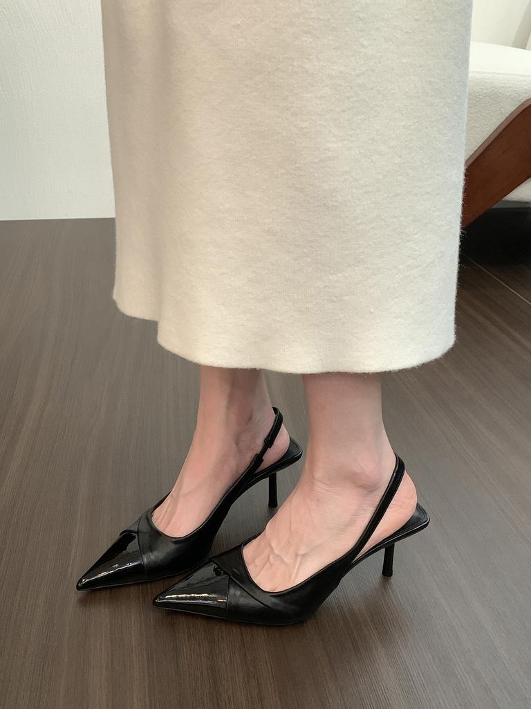 Black pointed high heels women's spring 2025 new French temperament elegant bag head thin heel empty sandals single shoes