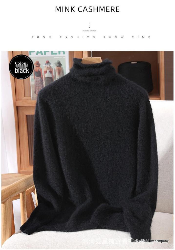 Mink Velvet Women's High Neck Rabbit Fur Knit Sweater, Slim Fit Cashmere Base Layer