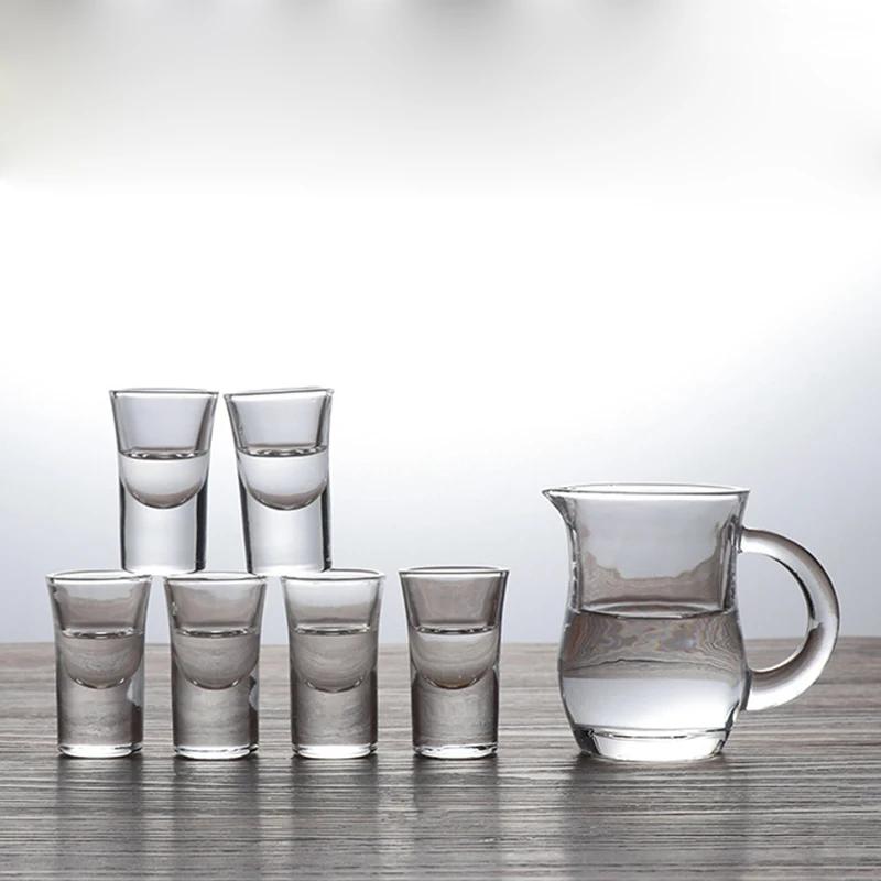 7ks Súprava Pohárov na Víno 120ml Rukoväť Dávkovač Vína a 10ml SGlass Priehľadné Malé Nápoje pre Priateľov Sklenené Poháre Súpravy