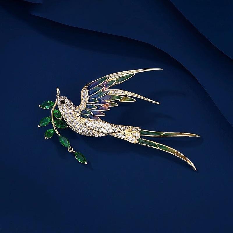 Chinese-style Enamel Swallow Brooch, A High-end, Fashionable and Elegant Brooch for Women, Exquisitely Luxurious
