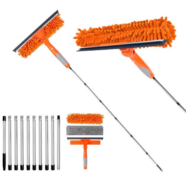 

Набор инструментов для мытья окон с удлиняемой ручкой 2 в 1 Двусторонний инструмент для мытья и пыли для окон Вращающаяся на 180° швабра для окон с длинной ручкой 10 poles оранжевый