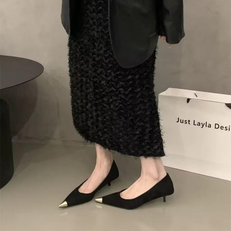 Autumn New Thin Heel Single Shoes Women's Fashion Pointed Shallow Mouth Suede Non-slip Low-top Shoes