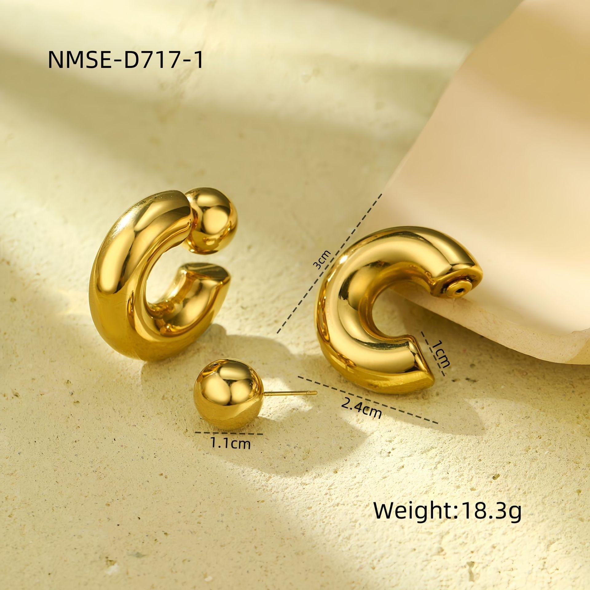 GEMCHIC Women s C-Shaped Hollow Tube Hoop Earrings with Ball Stud, Gold Plated Stainless Steel Geometric Jewelry