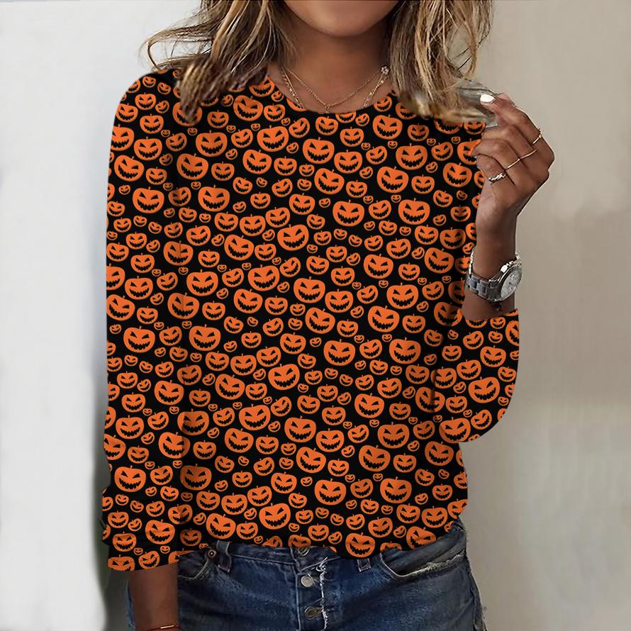 

Женский новый повседневный топ с круглым вырезом и длинными рукавами Осень-Зима 2025 с 3D-паттерном на Хэллоуин. Идеальный подарок на Хэллоуин и Рождество XS жёлтый
