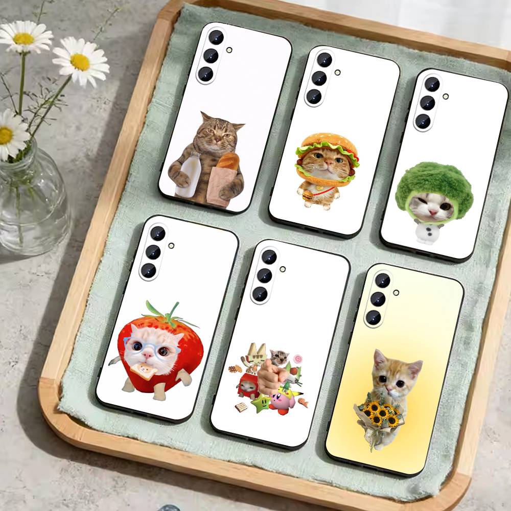 Goofy Cats Big Eyes Phone Case For Samsung Galaxy A73,21,22,32,71,53,52,51,80,5G Soft Black Cover