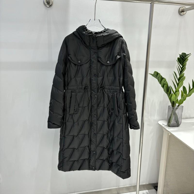 Womens Mid-Length Down Coat With Hood Slim Fit Knee-Length Lightweight Warm Outerwear In Black Beige Coffee Forest Green