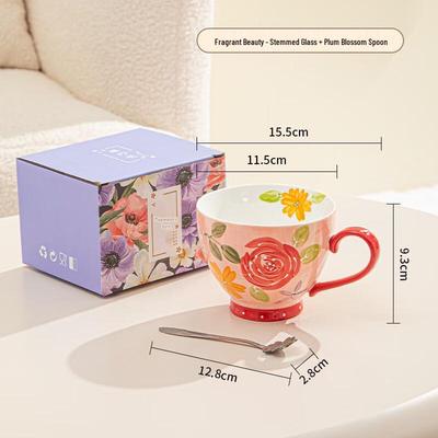 Shangqi Hand-Painted Ceramic High-Footed Breakfast Cup Gift Set