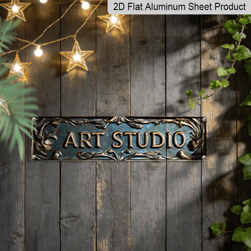 2D Flat Decorative Signs and Plaques, Retro "ART STUDIO” Metal Signs, Aluminum Decorative Wall Signs, Size 15.7X3.9 Inches, Pre-drilled for Easy