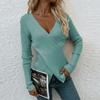 Women's Fashion Front Irregularly Crossed Long-sleeved  Knitted Pullover Sweaters Slim Ribbed Knitted Sweaters