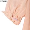 VONDA Elegant Women V Neck Puff Sleeve Ruffled Casual Loose Blouse