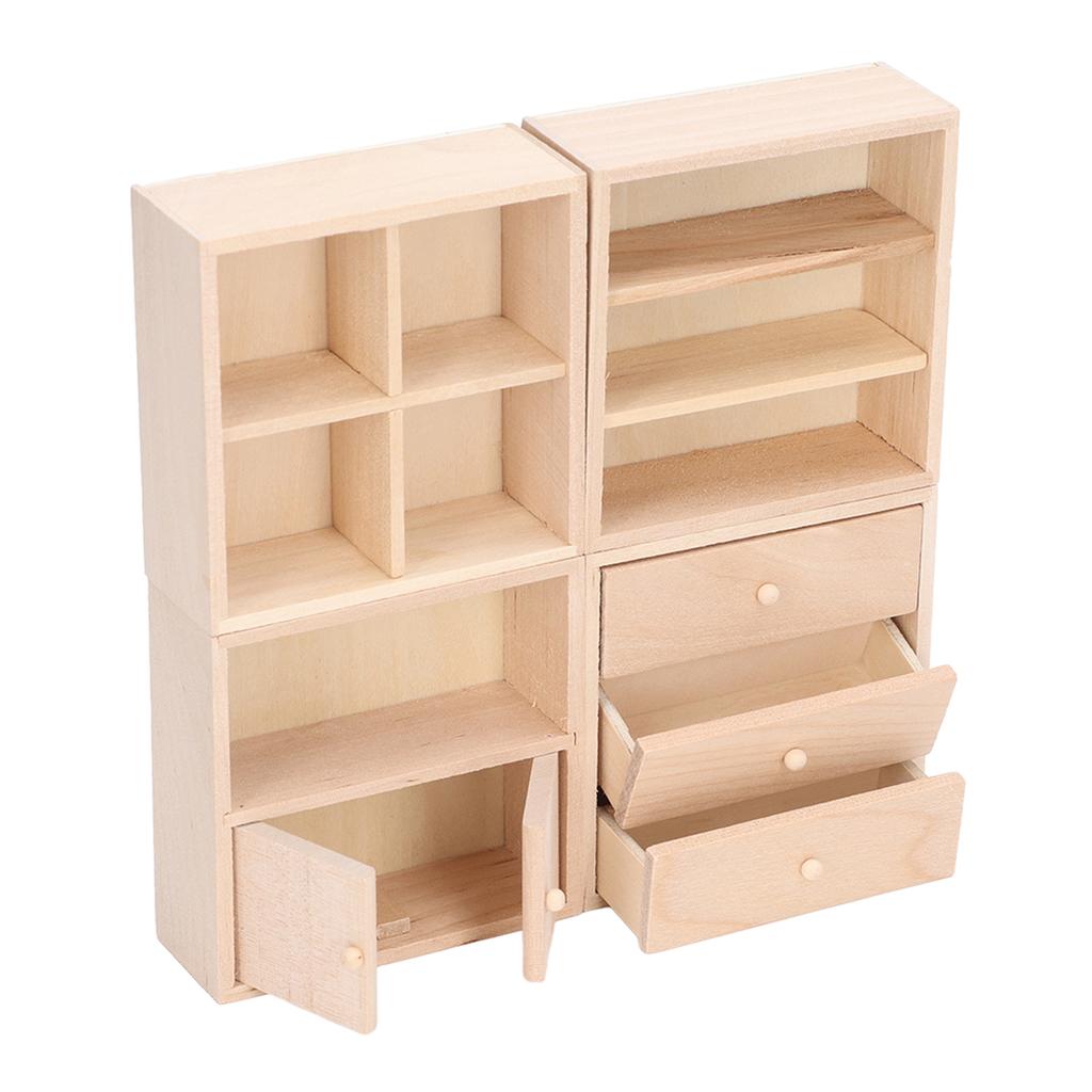 4 Pcs 1/12 Doll House Cabinet Set Simple Design Practical Lifelike Miniature Wooden Dollhouse