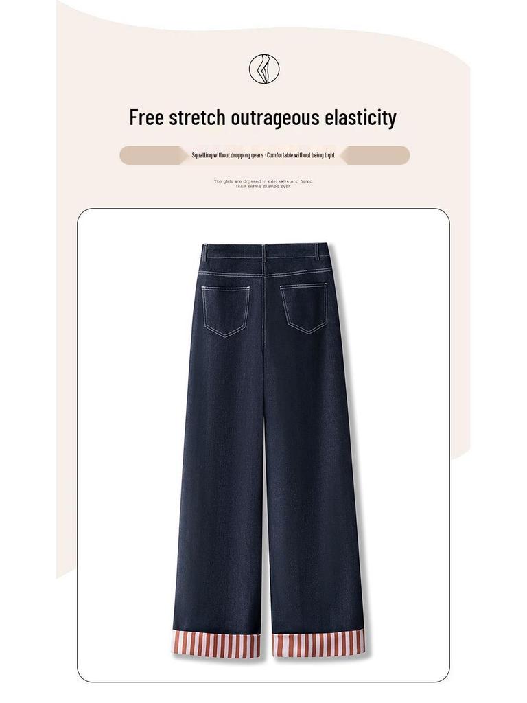 Women's Wide-Leg High-Waisted Dark Blue Jeans - Retro Style for Spring 2025