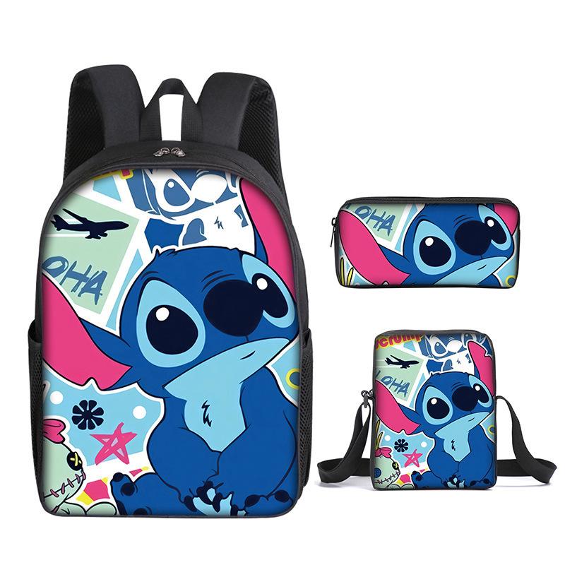 New Stitch Backpack, Stitch Three Piece Set, Elementary School Printed Cartoon Backpack, Shoulder Bag, Pencil Case Set