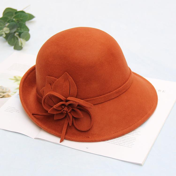 Herbst und Winter neue Damen High-End Bankett Zylinder Hut eleganter Blumentopf Hut Filzhut Halbrolle vielseitiger Wollhut