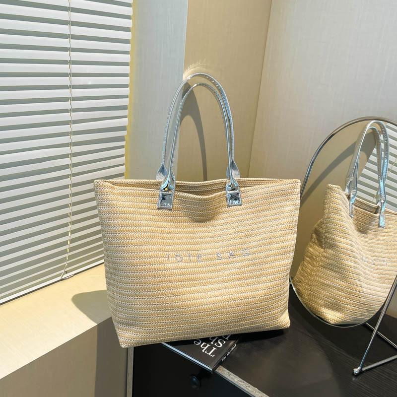 

Large-capacity woven bag women s new seaside vacation straw bag commuter shoulder tote bag серебряный