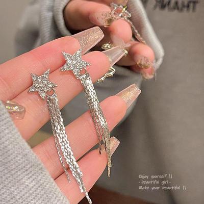 Luxusní náušnice s třásněmi z hvězdných diamantů pro ženy - Stříbrná jehla S925