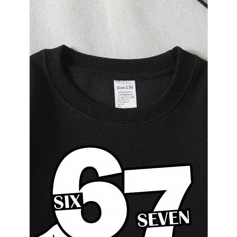 Kids Sweatshirt,Crew Neck Fashion Top, Fun "Six Seven Hands" Patterned Sweatshirt, for Everyday Casual Wear, Perfect for All Kinds of Daily Outfits