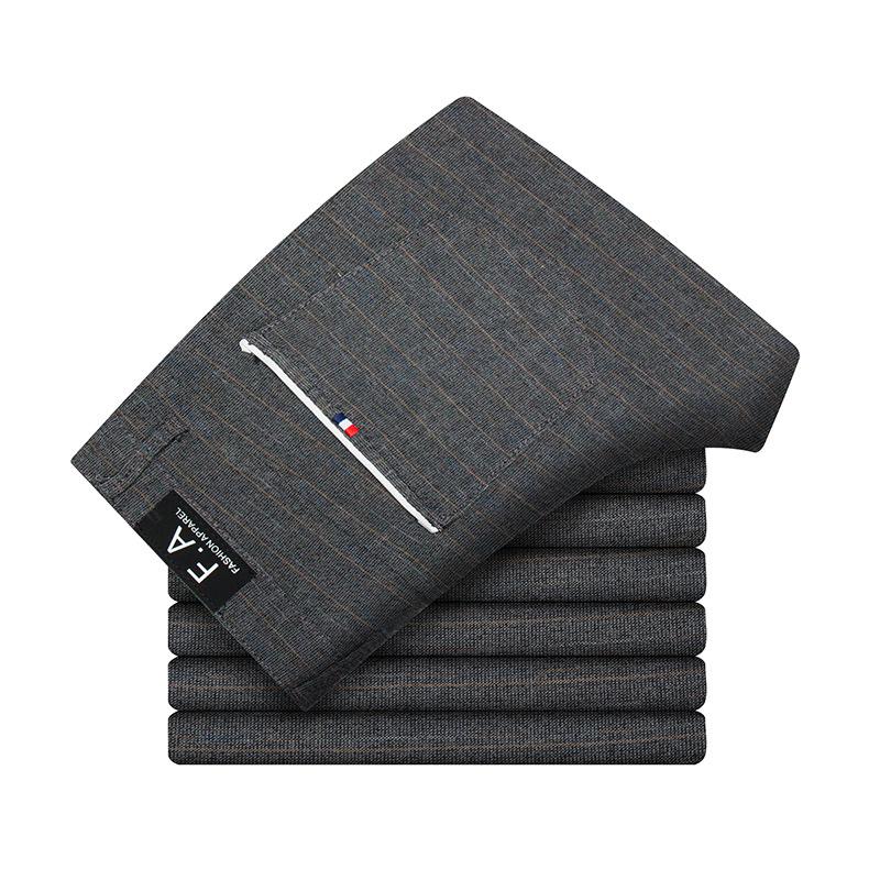 Spring Casual Pants Men's Slim-fitting Trend Cotton and Linen Polished Straight Small Tube Versatile Men's Elastic Long Pants