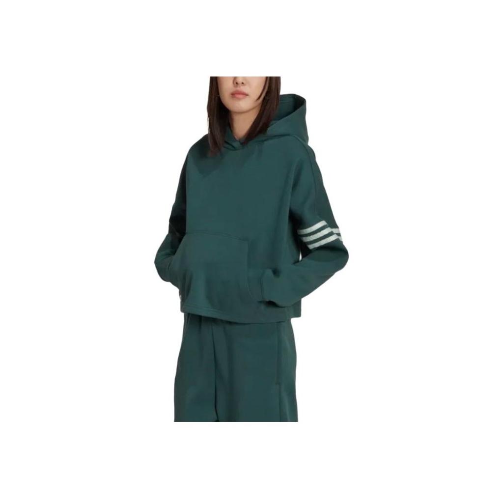 adidas Originals Adicolor Neuclassics Classic Three-Stripe Print Hoodie Long Sleeve Sweatshirt Women Tops Green HS6772
