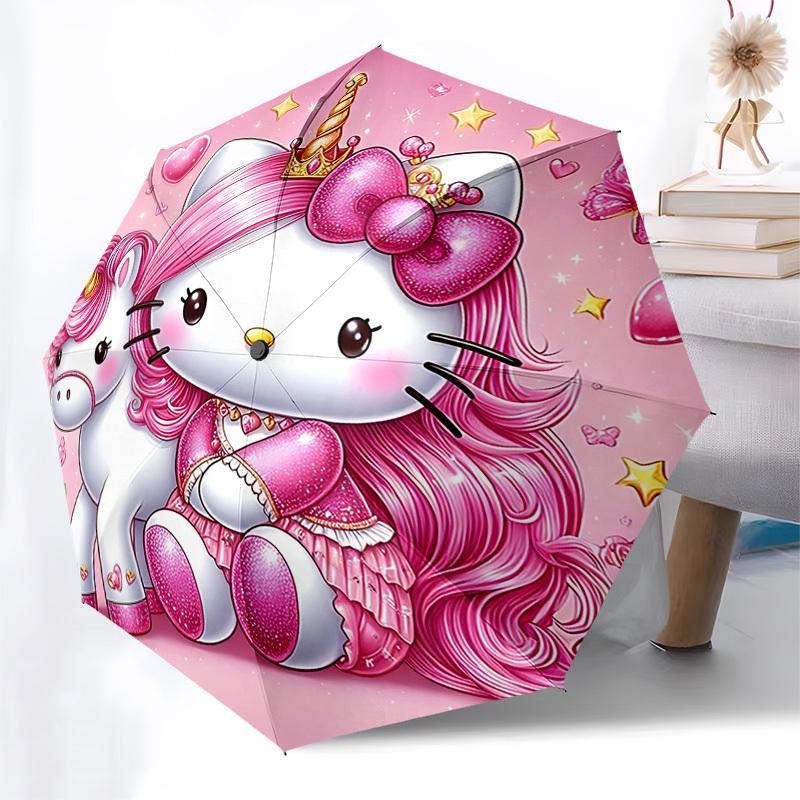 1pc Hello Kitty unicorn umbrella automatic open/close, 8-Rib Durable Frame, Compact Folding Design, Ideal Birthday/Holiday Gift e1113A