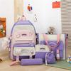 5 Pcs/Set Teen Schoolbag for Girls Boys Large Capacity Student Backpack with Keychain