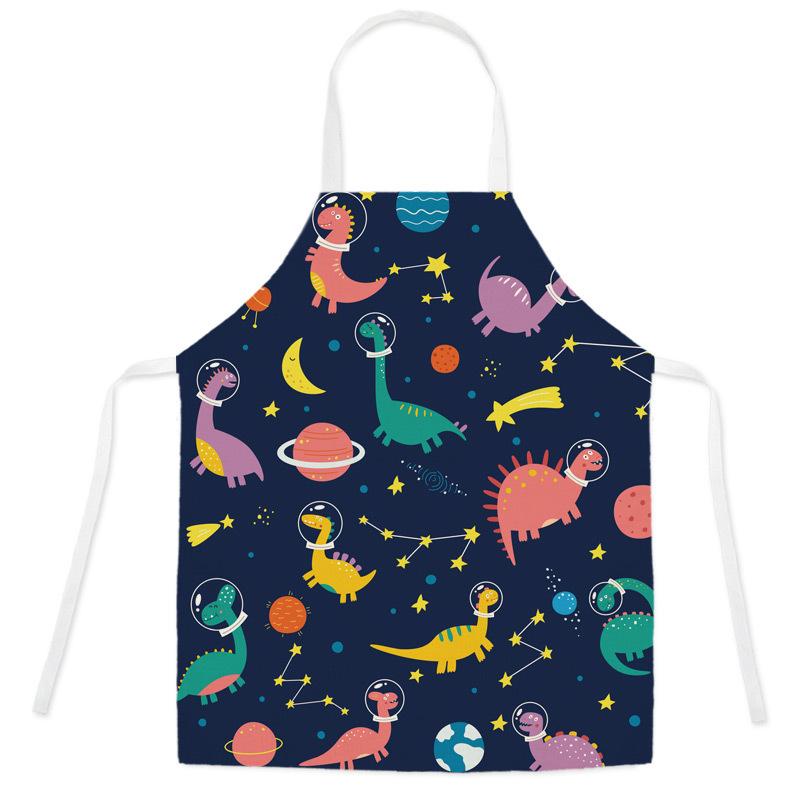 unframed Cartoon Dinosaur Cute Apron For Children Kitchen Cooking Linen Soft Fabric Adults Children Bib Apron