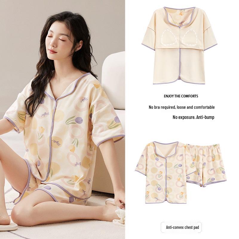 

Женский летний пижамный комплект из хлопка с коротким рукавом - Повседневная домашняя одежда в корейском стиле XXL (65-73 kg)