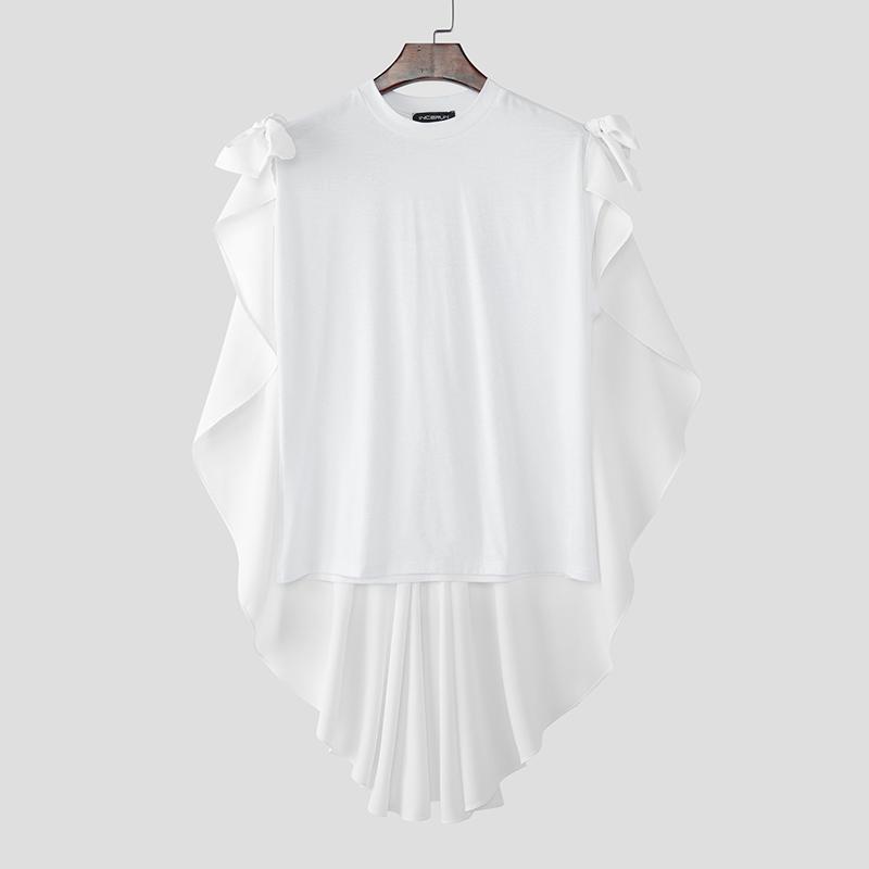 

INCERUN Мужские футболки кэжуал с рукавами «летучая мышь», бантом на плече и имитацией двухслойности S белый