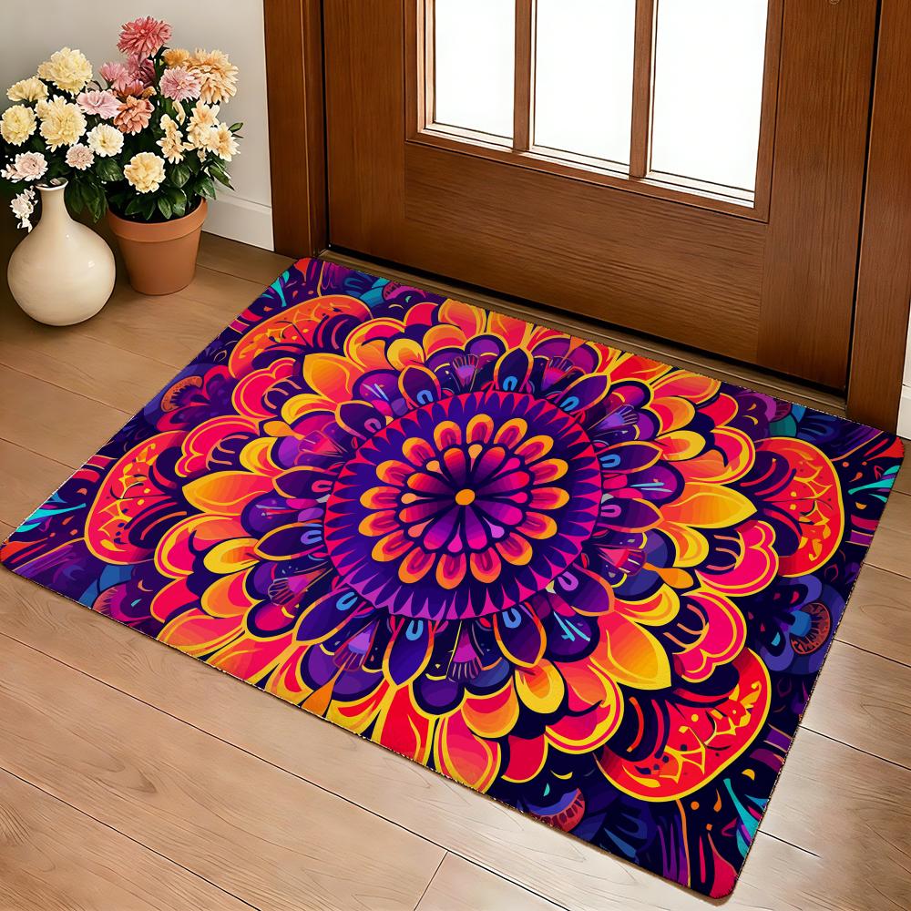 Colorful Mandala Boho Floor Mat Cozy Flannel Soft Thick Non-Slip Mat For Living Room Bedroom Kitchen Decor Rugs