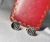 Cartier Double C Logo Pattern Cufflinks Silver 925 Black Vintage Button Style
