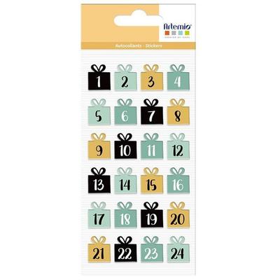 24 Puffy Christmas Stickers - Advent Numbers