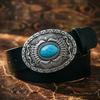 Cintura Western Design Retrò Turchese Ecopelle Larga Fibbia Argento Usurata Stile Etnico Navajo Fascia Vita