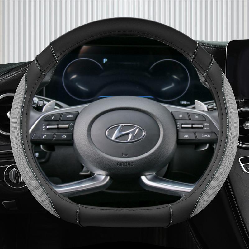 Ice Silk +Leather D Shape Car Steering Wheel Cover For Hyundai Creta II 2021 2022 Auto Accessories