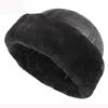 Thick Outdoor Warm Winter Hat Men Black Fur Leather Russian Male Windproof Snow Ski Cap Fleece Lined LS