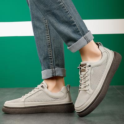 Fashion Genuine Leather Mens All-match Sneakers Breathable Men's Flats Hollow Out Skate Shoes Men Fashion Male Comfortable Outdoor Shoe