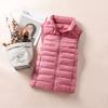 Women's Lightweight Down Vest, Korean Style, Stand-Up Collar, Slim-Fit, Sleeveless Jacket for Autumn and Winter.