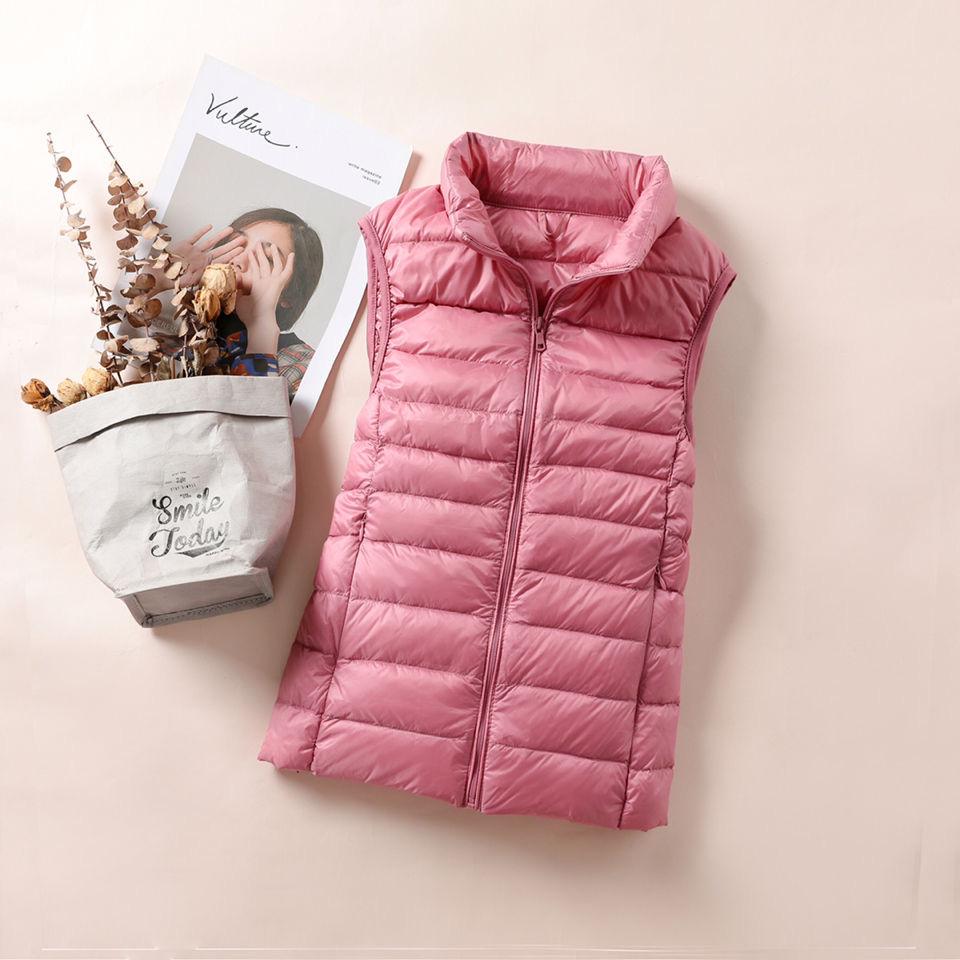 Women's Lightweight Down Vest, Korean Style, Stand-Up Collar, Slim-Fit, Sleeveless Jacket for Autumn and Winter.