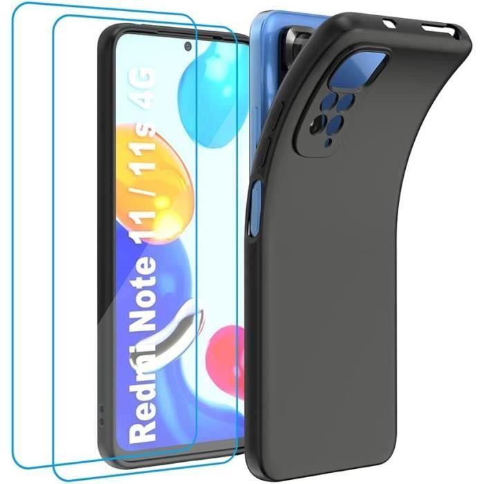 Hülle für Smartphone - E.F.CONNECTION - für Redmi Note 11/11S - Silikon Schwarz - 2 Hartgläser - Kratzfest