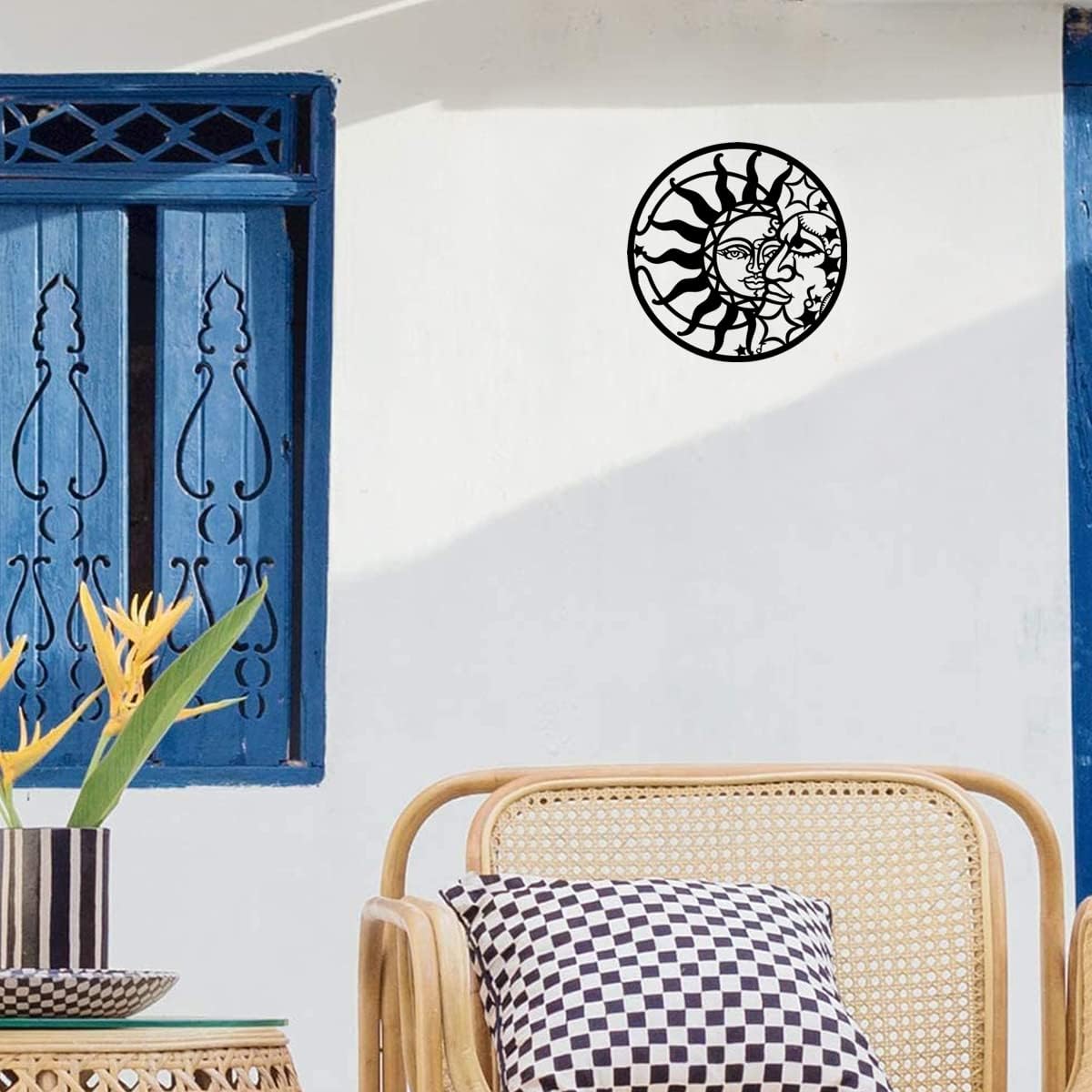 

PHJYMXZSNA Outdoor Sun and Moon Wall Decor,Metal Wall Art for Living Room Sculpture Black Sun Moon and Stars Home Wall Hanging, 12 Inch